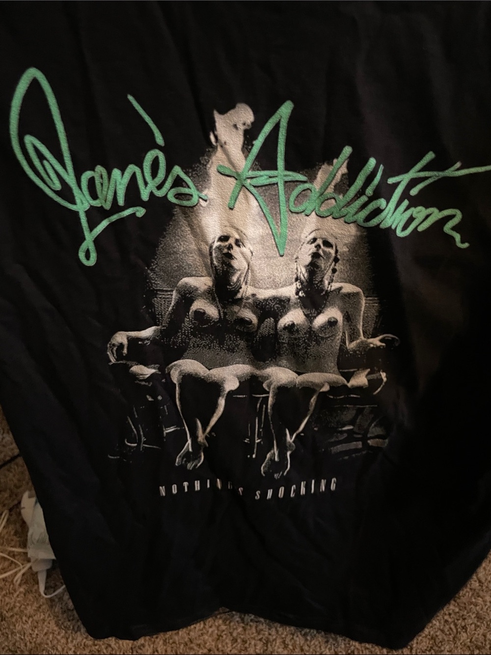 Addiction Black Tee with Mint Green Script and Monochrome Photo Graphic